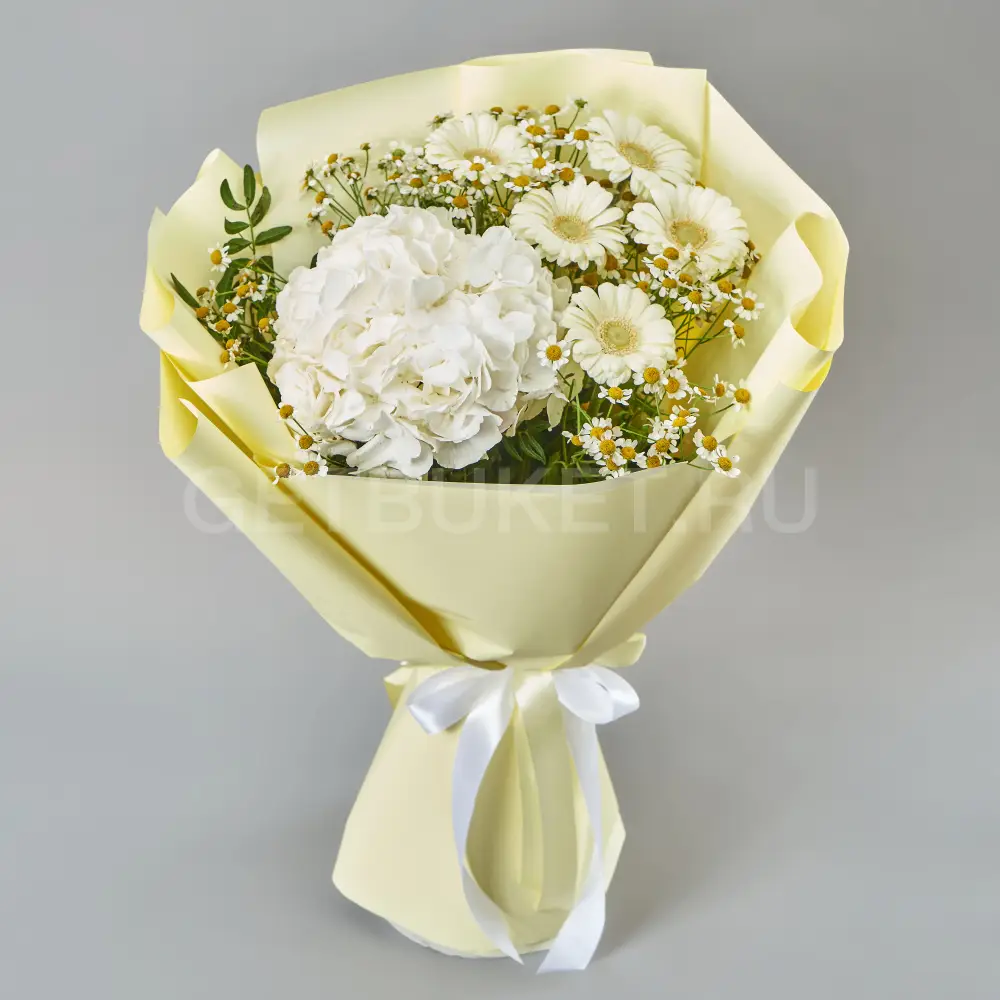 219726 Букет из гербер, гортензии и танацетума