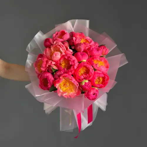 Букет из 25 коралловых пионов 