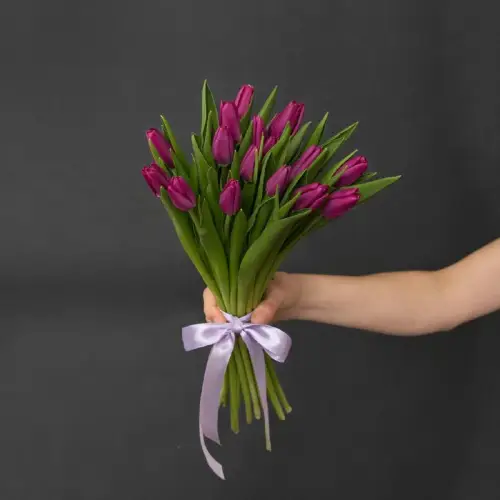 Букет из 17 малиновых тюльпанов